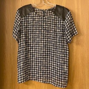 Banana Republic Sheer Houndstooth & Leather Blouse, size L